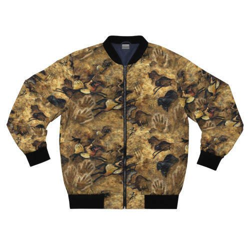 Lascaux Dreaming Bomber Jacket featuring cave art and divine feminine design