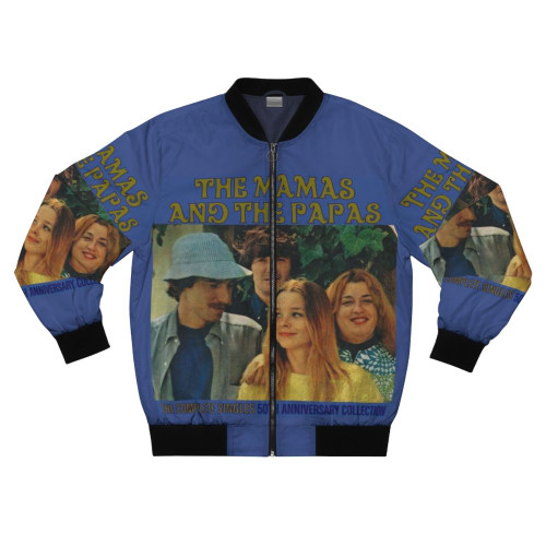 Vintage Mamas and Papas blue bomber jacket with retro 60s/70s design