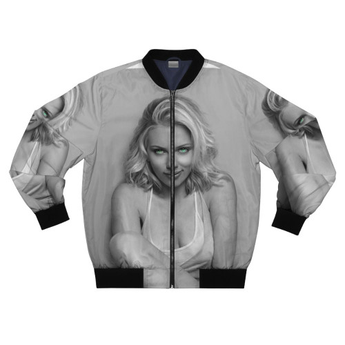 A stylish bomber jacket inspired by Scarlett Johansson's portrayal of the Marvel superhero Black Widow.