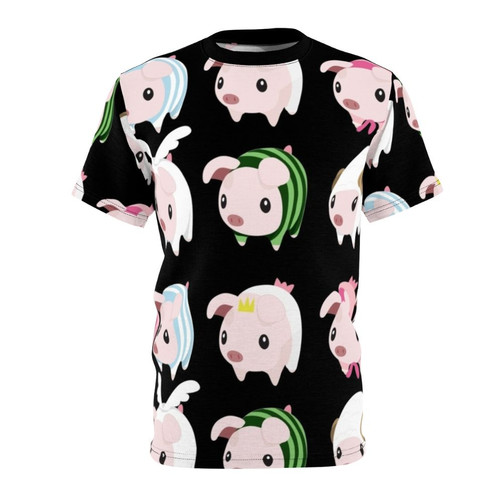 Cute monster hunter-themed t-shirt with Poogie piggie design