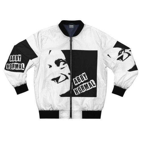 Young Frankenstein inspired Abby Normal bomber jacket with humorous graphic
