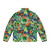 Colorful Jungle Watercolor Puffer Jacket with Birds and Tropical Foliage - Back