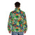 Colorful Jungle Watercolor Puffer Jacket with Birds and Tropical Foliage - men back