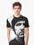 A black and white graphic t-shirt featuring an engraving-style tribute design to musician Elliott Smith. - Men