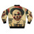 A vintage-style bomber jacket featuring a creepy clown design, perfect for those with a fear of clowns (coulrophobia). - Back