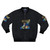 Threatened virologist bomber jacket featuring a satirical cartoon design