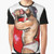 Muscular beefcake wearing a graphic t-shirt with a booty-themed design, celebrating gay pride.