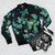 Ginkgo watercolor print bomber jacket in black color - Flat lay