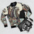 Sedna Bomber Jacket featuring the Inuit goddess of the Arctic and her animal companions - Flat lay