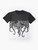 A black and white graphic t-shirt featuring a mysterious tentacled creature symbolizing the passionate and intimate embrace of love. - Flat lay