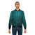 Teal galaxy bomber jacket with geometric constellations and abstract tree silhouette design - Lifestyle