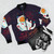 "Catstronaut" Bomber Jacket with Positive Affirmation "I'm Trying Anyway" - Flat lay