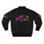 Psychedelic and colorful abstract design bomber jacket featuring a G Wagon off-road vehicle. - Back