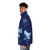 Vintage-style blue puffer jacket with Joni Mitchell inspired graphics - men side left