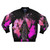 Demon Slayer inspired anime bomber jacket with colorful abstract silhouette design