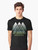 A graphic t-shirt featuring sacred geometry triangles in a misty forest landscape design. - Men