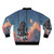 A rusty-colored bomber jacket with a printed weather forecast and meteorology-inspired design - Back