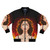 Prayer Bomber Jacket with fire, cross, and pop icon design