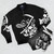 Dark Soul Cat Bomber Jacket with Grim Reaper and Skull Graphics - Flat lay