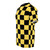 A black and yellow checkered t-shirt with a geometric pattern - men left