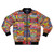 Candy Wrappers Bomber Jacket, featuring a colorful design of various candy wrappers