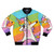 A stylish bomber jacket featuring a dabbing unicorn design with hip hop and dab elements.