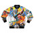 Vintage style bomber jacket with Android Kikaider movie poster graphics
