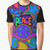Retro hippie-inspired t-shirt with colorful flower and peace design