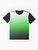 Ombre green to black gradient graphic design on a white t-shirt - Flat lay