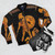 Colorful bomber jacket with ancient Greek gods and goddesses frieze print design - Flat lay