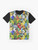 Colorful bird graphic t-shirt featuring a too many birds design - Flat lay