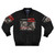 Goth and punk inspired bomber jacket with dark colors and edgy designs