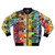 Music Tapestry Bomber Jacket - Colorful and Trendy Fashion Piece with Album Collage and Aesthetic Vibes