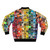 Music Tapestry Bomber Jacket - Colorful and Trendy Fashion Piece with Album Collage and Aesthetic Vibes - Back