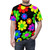Model wearing a vibrant, retro-inspired t-shirt with a hippie-style flower and daisy pattern - men front