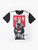 Cyberpunk Japanese urban style graphic t-shirt featuring a samurai girl in a futuristic, vaporwave-inspired design - Flat lay