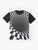 Black and white optical illusion checkerboard pattern graphic t-shirt - Flat lay