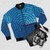 Minimalist ocean-inspired bomber jacket with geometric, mosaic-style design - Flat lay