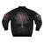 Colorful bomber jacket with a nature-inspired and musical design featuring trees, leaves, and musical notes - Back