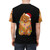 A colorful, artistic illustration of a Pomeranian dog surrounded by festive Christmas lights on a t-shirt. - men back