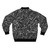 Vegetable pattern bomber jacket with various vegetables like squash, broccoli, onion, garlic, and more. - Back