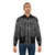 A black bomber jacket featuring a skeleton rib cage design, perfect for a dark and spooky Halloween look. - Lifestyle