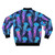 Luminescent jellyfish in an ombre rainbow pattern on a navy blue bomber jacket - Back