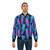 Luminescent jellyfish in an ombre rainbow pattern on a navy blue bomber jacket - Lifestyle