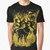 Golden deer splatter graphic design on a t-shirt, featuring characters from the Fire Emblem: Three Houses video game.