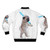 Adorable pug wearing a bomber jacket with a lightsaber design - Back