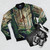 Retro mountain bike art and motivational cycling design on bomber jacket - Flat lay