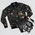 Midnight Floral Bomber Jacket - Watercolor Floral Outerwear - Flat lay