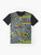 "Artsy and nostalgic 90s-style graphic t-shirt featuring a 'road carpet' design" - Flat lay