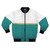 Fashionable urban bomber jacket with abstract teal and gold design